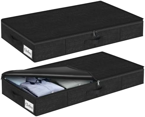 Under Bed Storage Container Bins 2 Pack, 4.5 Inch Slim Low Profile Underbed Clothes Storage Organizer for Dorm & Home, Use for Blanket and Toy Storage Box W/ Sturdy Bottom/Sides, Foldable Thick Fabric
