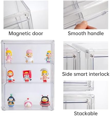 BOHOIDEE 3 Tiers Clear Display Case for Figures, Acrylic Storage Organizers Box with Magnetic Door, Wall-Mounted Dustproof Showcase for Collectibles Action Figure
