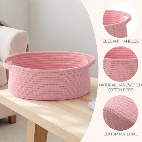 JMvicyroam Small Woven Basket, Empty Gift Basket, Pink/2 Pack