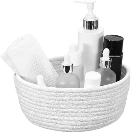 uxcell Small Cotton Rope Woven Storage Basket, 7.9x3.2" Tiny Round Organization Storage Bins Cute Nursery Containers Bin for Shelves Closet Home Office Organizing, White