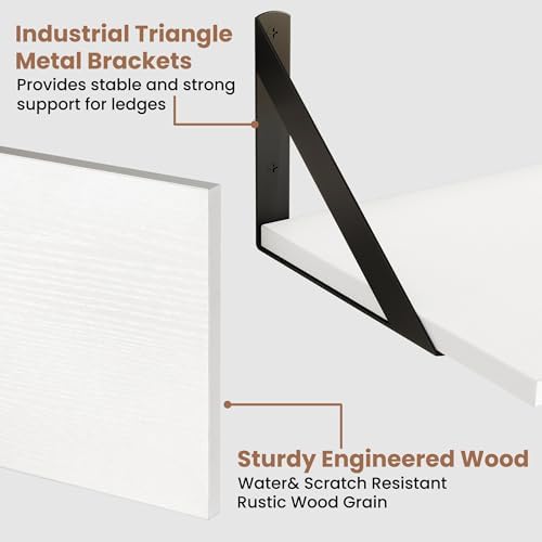 Axeman 32 Inch Floating Shelves, 8 Inch Deep White Wall Shelves Set of 2