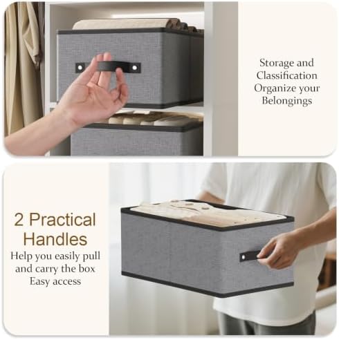 Storage Baskets with Handles,16.1×9.8×6.5In,Gray Boxes,2Pack