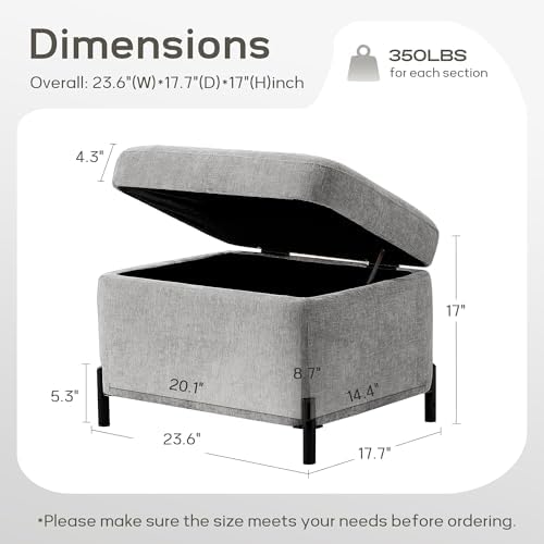 Zihanhome Chenille Storage Ottoman with Lift-Top Lid, Ottoman Bench