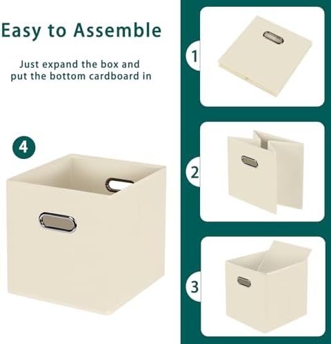 Black Foldable Storage Cubes Bins, Fabric Storage Box Cubes Organizer Baskets with Dual Handles for Home Organizer,Set of 6,(Creamy-White)