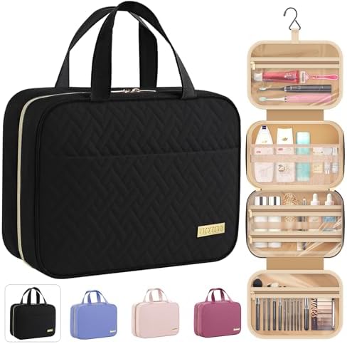 HOTOR Hanging Travel Toiletry Bag Women Men Essentials Black | Big Compartment, Waterproof Travel Accessories, Makeup Organizer Cosmetic Bag for Cruise, Gift, Road Trip, Vacation, Medium