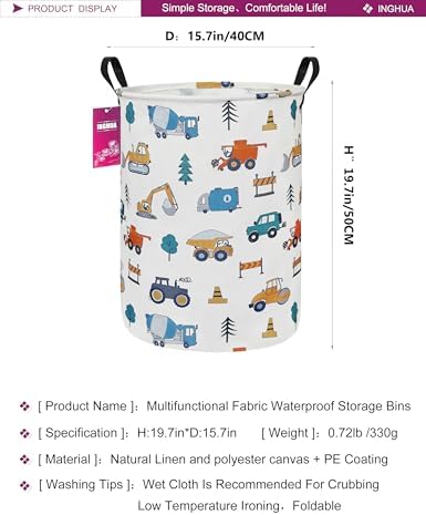 Laundry Hamper Large Canvas Fabric Storage Basket Vehicles