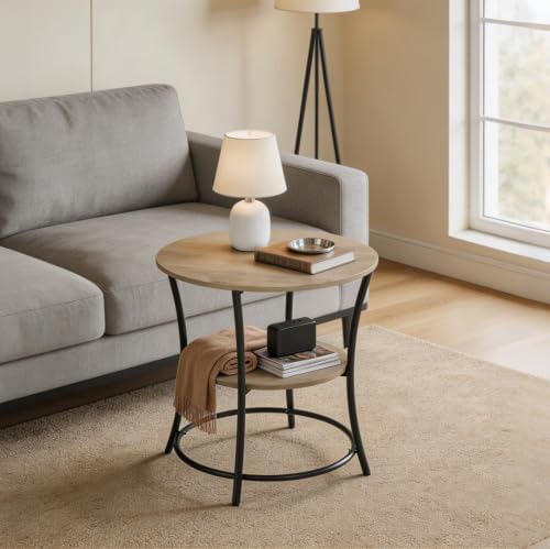 WLIVE 2 Tier Round End Table Steel Frame Small Space Living Room Nightstand