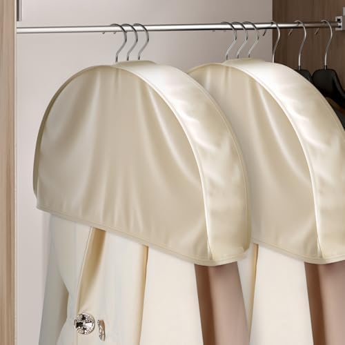 Univivi Satin Shoulder Covers for Hanging Clothes, Apricot, 12 Inch, 4 Pack