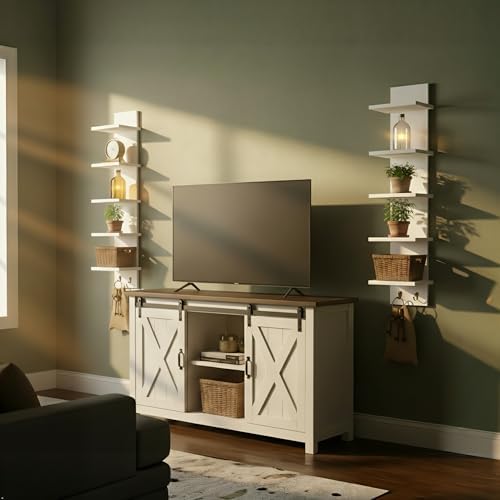 Sorbus 5-Tier Floating Wall Shelf with Hooks, 31 Inch (1 Pack, White) | Vertical five-level utility organization for kitchens, bedrooms and bathrooms; holds towels and mounted essentials.