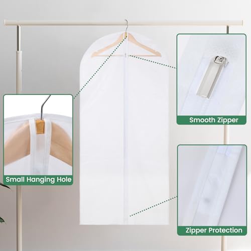Carbrea 6 Pack Translucent Garment Bags for Hanging Clohes - 24" x 49"