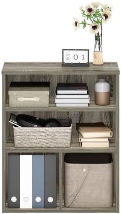 Furinno PASIR Book Shelf, 3-Tier Display Bookshelf with Adjustable Shelf, Cube Storage Bookcase, 11.8 x 23.6 x 28.1, for Living Room, Bedroom, Home Office, French Oak