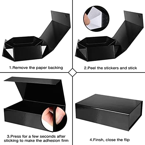 Aimyoo 3 Pack Black Collapsible Gift Box with Magnetic Closure Lids 10.5x7x3 in, Bridesmaid Groomsmen Proposal Box, Medium Rectangle Box for Present Graduation Wedding Storage