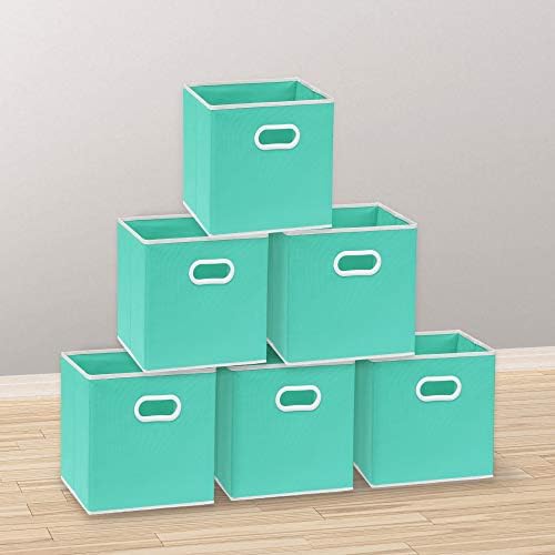 Simple Houseware 11-Inch Foldable Cube Storage Bins with Handles, Turquoise