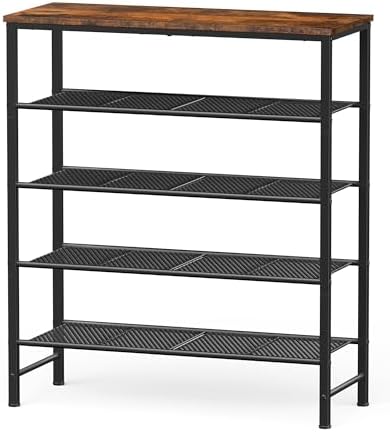Kitsure Wooden Top Shoe Rack for Entryway, 29.5" x 11.4" x 31.1", Brown