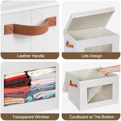 Univivi Fabric Storage Bins with Lids for Clothes 3 Pack, Beige