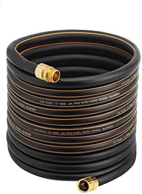 Giraffe Tools Garden Hose 5/8" Custom Length, No Kink, Flexible, Leakproof Water Hose, 600 Burst PSI, 75ft Male Female Fittings,Black Orange