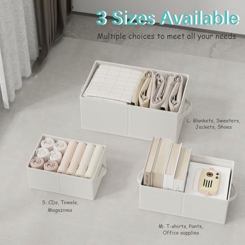 Storage Boxes, Fabric Clothes Bins, 3 Pack, White, 16.1x9.8x6.5 In