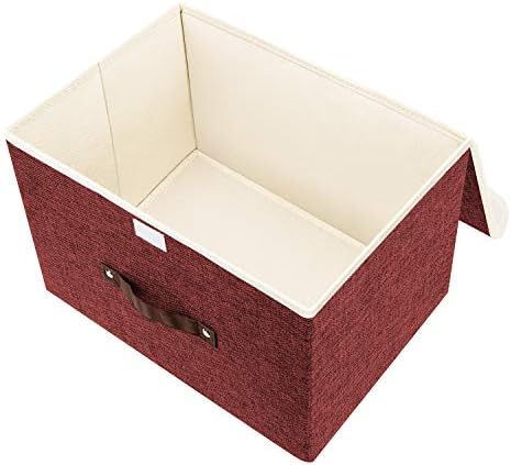 TYEERS Collapsible Storage Boxes, Washable Fabric Storage Bins with Lids, 14.9x9.8x9.8 inches, 2 Pack, Red Wine
