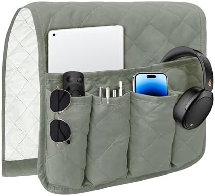 MEHIDFY Sofa Armrest Caddy, Waterproof Bedside Storage Organizer, Non Slip Armchair Pockets, Remote Control Holder for Couch, Handy Pouches with 6 Pockets for TV Remote, Phone, Magazine(Grey)
