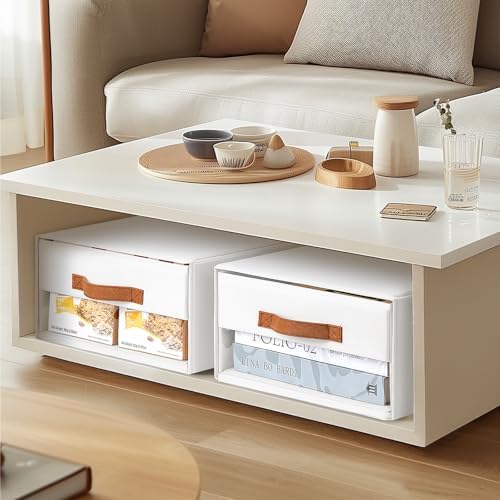 DIMJ Closet Organizers and Storage - Fabric Bins with Drawers for Closet Foldable Clothes Organizers with Clear Window, Stackable Storage Drawers Units for Bedroom, Living Room, 6-Pack, White