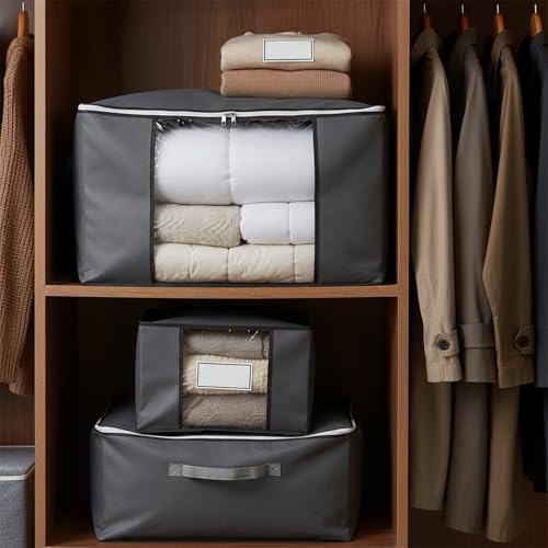 Large Underbed Storage Bag for Clothes & Bedding, Durable Non-Woven Fabric Organizer with Zipper, 23.6 x 15.7 x 13.8 Inches, Gray