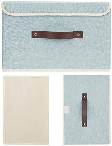 TYEERS Collapsible Storage Boxes, Washable Fabric Storage Bins with Lids, 14.9x9.8x9.8 inches, 3 Pack, Aqua Spring