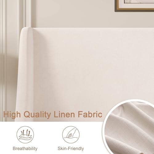 VECELO Queen Bed Frame with Upholstered Wingback Headboard, Heavy-Duty Platform Bedframe with Charging Station, Wooden Slats, No Box Spring Needed, Cream Beige