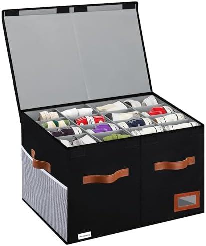 Supowin Large Shoe Organizer for Closet, Foldable Shoe Storage Bin with Lid