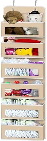 Simple Houseware 6 Clear Window Pocket Over Door Hanging Organizer, Beige