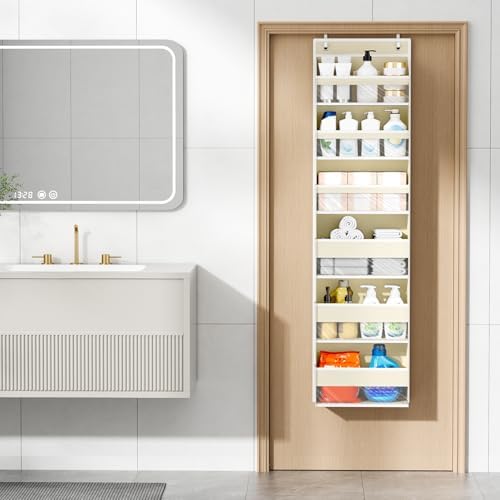 Over The Door Organizer, 6 Tiers Behind The Door Storage Hanging Shelves | Heavy Duty Hanging Organizer Storage with Large Capacity Pockets for Closet Wall Bathroom Bedroom Nursery Pantry, 1 Beige