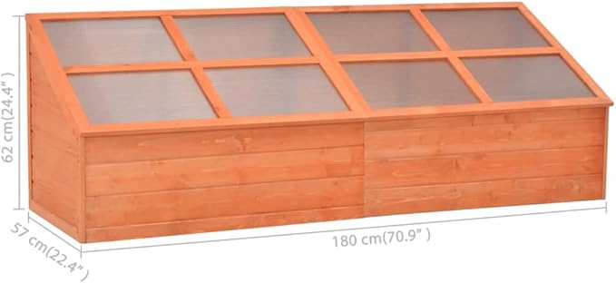 Wooden Garden Portable Greenhouse Sturdy Cold Frame Raised Plants Bed Protection with 8 PC Boards and Openable Top Door Raised Flower Planter Box 70.9"x22.4"x24.4"