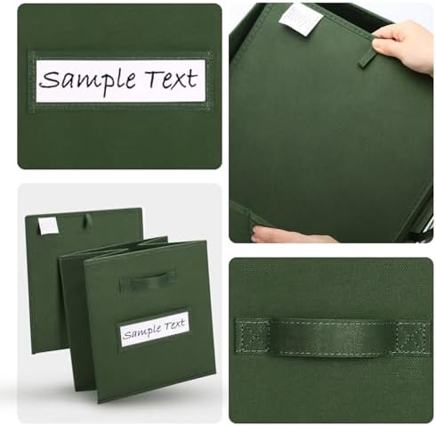 11x11 storage cube bins (Set of 10) Foldable Fabric storage cubes with 10 Labels Window Cards & a Pen,11 inch cube storage bin,Closet Organizers for Shelves,Cubby Organizer Boxes,Dark Green