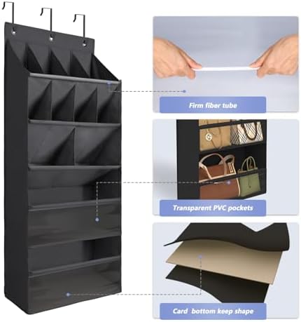 2 Pack Over the Door Shoe Organizers, Hanging Shoe Organizers Large Pockets | Shoe Holder Hanging Shoe Rack for Closet Shoe Organizer for Wall, Over Door Organizer with 28 Pockets for Boot, Sneaker Black