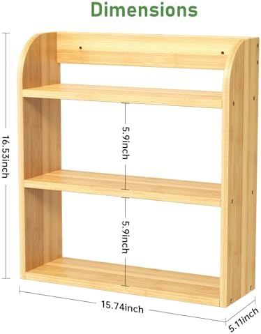 ROMGUAR CRAFT 3 Tier Bamboo Spice Rack, Countertop or Wall Mounting Wood Spice Jars Organizer Shelf for Kitche, Pantry (Natural)