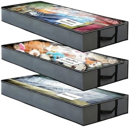 Under Bed Storage Bag with Handles, Foldable Polyester Container for Clothes and Bedding, Low Profile Design, 39.4 x 19.7 x 5.9 Inches, Dark Gray
