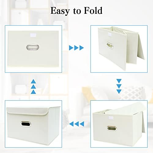 STOREONE Fabric Storage Cube Bins Foldable Organizer Container Collapsible Basket with Lids and Metal Handles, for Home, Bedroom, Closet 6 Pcs (Creamy-White)