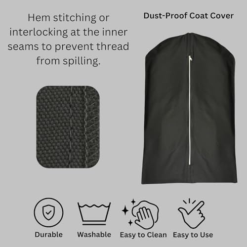 Premium 100% Cotton Garment Bags – 35" Black Canvas Suit Cover with YKK Zipper – Breathable, Dust-Proof Storage for Suits, Coats, Dresses, Jackets & Travel/Closet Use