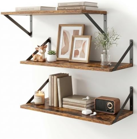Floating Shelves 24 Inch Long, Set of 3, 10 Inch Deep Wall Shelves