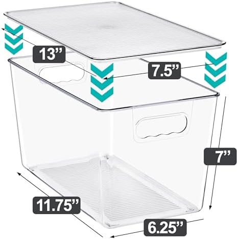 Clear Storage Bins with Lids, 10 Pack X-Large Stackable Clear Bins, Clear Storage Containers with Lids, Plastic Organizer Boxes for Pantry Storage, Kitchen Cabinets, Closet Organization, Bathroom