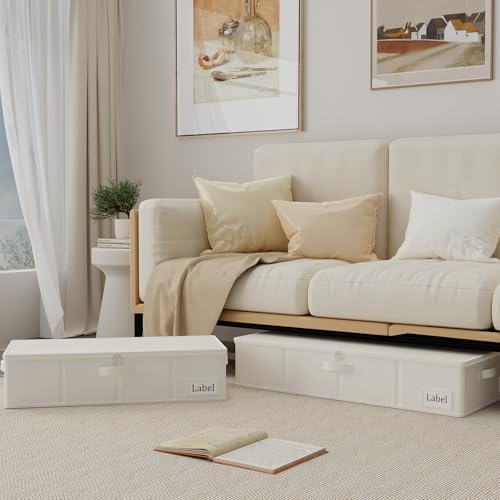 Yawinhe 27L UnderBed Storage Containers,2 Pack Closet Organizers,Beige
