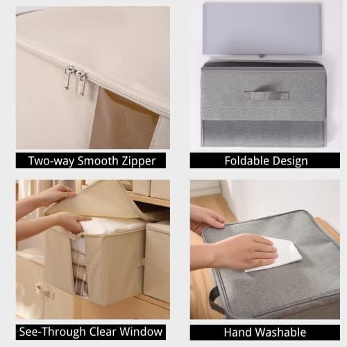 Under Bed Storage Containers Bags for Clothes, Blanket, Comforters Organizer with Clear window - 600D Cationic Fabric (M(21.7x16.5x7in) for under bed storage, Beige)
