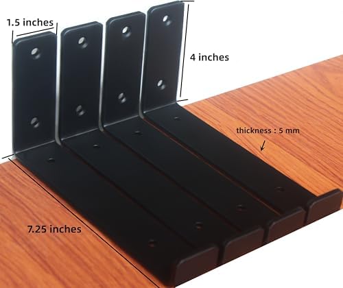 20 Pack - 7.25" L x 4" H x 1.5" W J Lip Shelf Brackets Rustic Farmhouse Iron Wall Floating Shelf Bracket Metal Shelf Bracket Industrial Shelf Supports with Screws Black