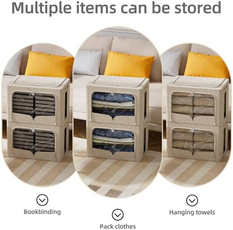 FHSQX 3 Pack Clothes Storage Bins, Beige, 16.5x12.2x12.2inch(40L)