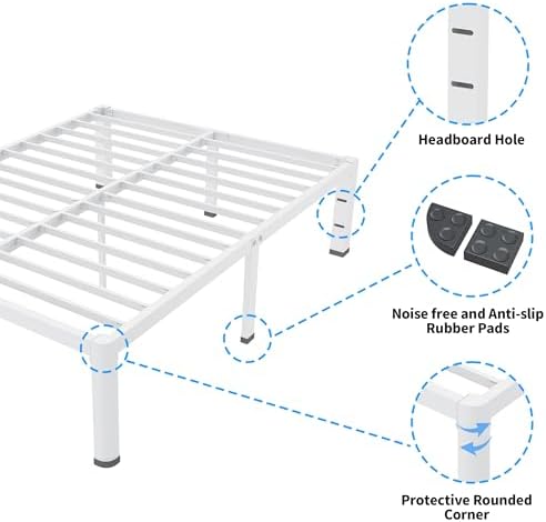 ROIL 14 Inch White Twin XL Bed Frame with Rounded Corner 4 Mattress Baffles