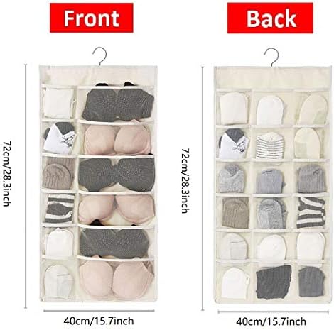 Closet Hanging Organizer with Mesh Pockets & Rotating Metal Hanger,Dual Sided Wall Shelf Wardrobe Storage Bags,Oxford Cloth Space Saver Bag for Bra Underwear Underpants Socks (white)