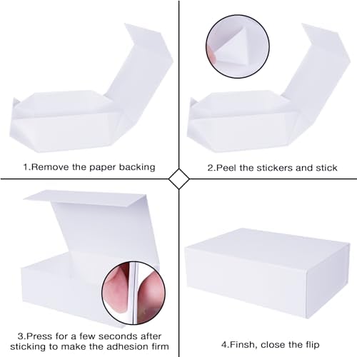 Aimyoo Small White Collapsible Gift Box with Magnetic Closure Lids 10.5x7x3 in, Bridesmaid Groomsman Proposal Boxes, Rectangle Storage Box 5 Pack