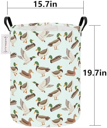 Foldable Waterproof Round Fabric Laundry Basket Home, Mallard Duck | Large Capacity, For Apparel Textiles, Plush Goods Storage, Whole House Tidying