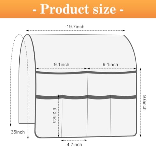 Sofa Armrest Organizer Arm Chair Caddy for Recliner, Remote Control Holder for Recliner, Non-Slip Armchair Caddy with 6 Pockets Storage for Magazine, Tablet, Phone, Dark Khaki