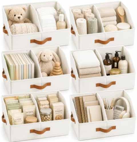 HOMELUX THEORY Closet Organizers Storage, Medium Collapsible Bin 6pc, Ivory