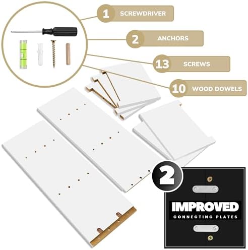 Sorbus 5-Tier Floating Wall Shelf with Hooks, 31 Inch (1 Pack, White) | Vertical five-level utility organization for kitchens, bedrooms and bathrooms; holds towels and mounted essentials.